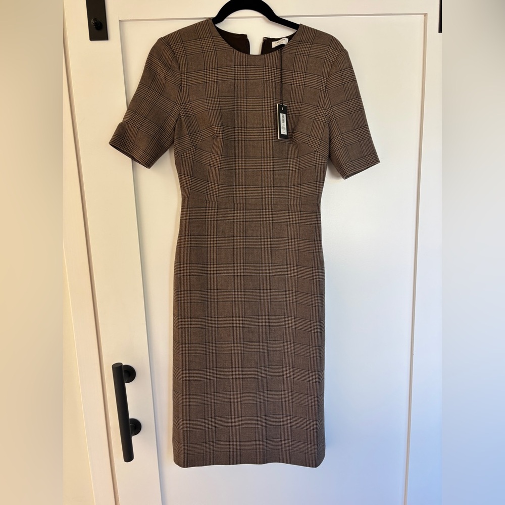 Babaton Keeper dress is Taupe check